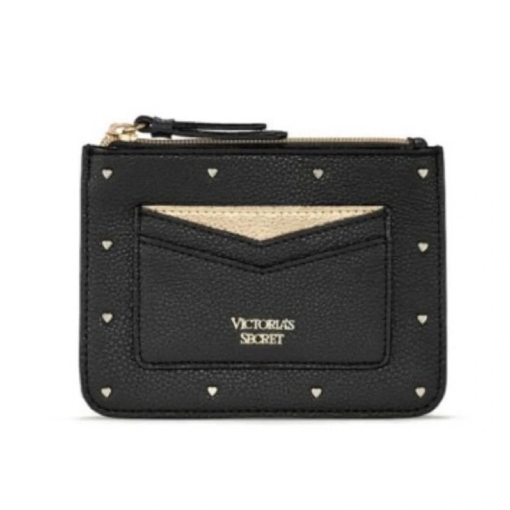 Victoria's Secret Black and Gold heart studded card holder wristlet - Picture 3 of 5